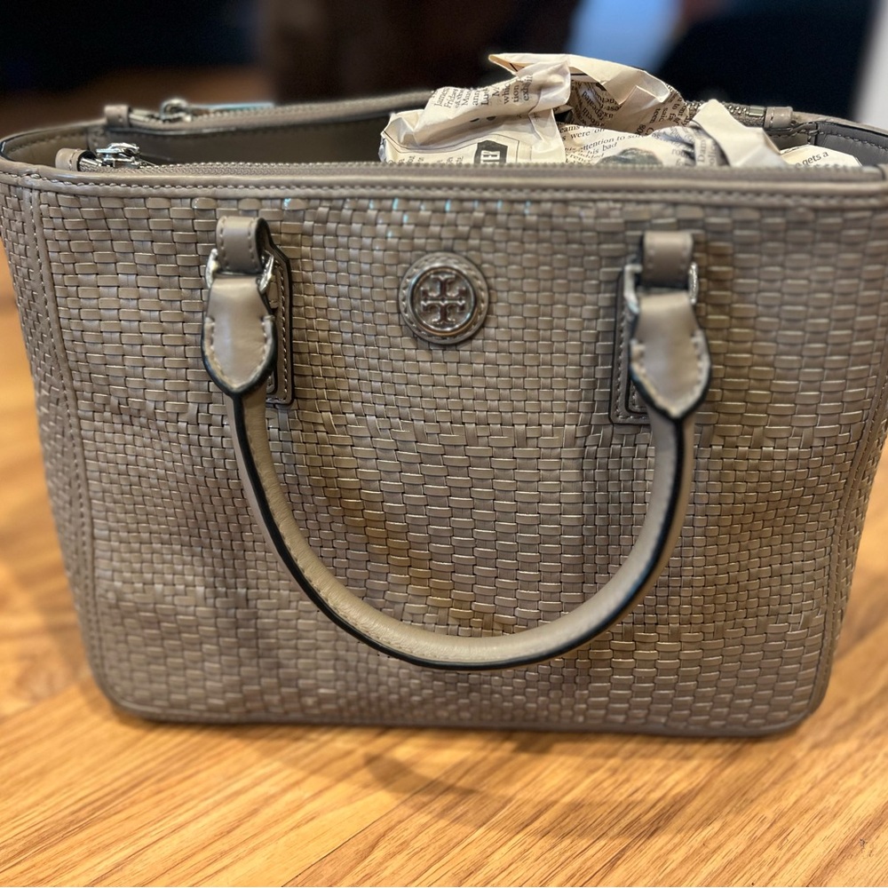 Tory Burch Gray Textured Leather Tote